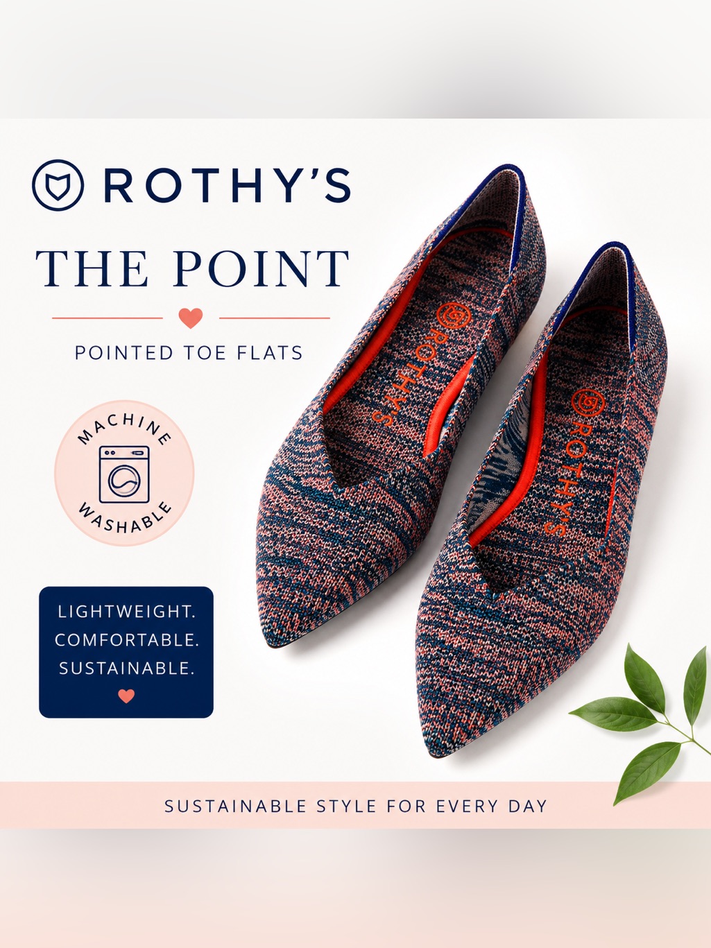 Rothy’s The Point Flats Multicolor Knit Pointed Toe Shoes Women’s Size 8.5